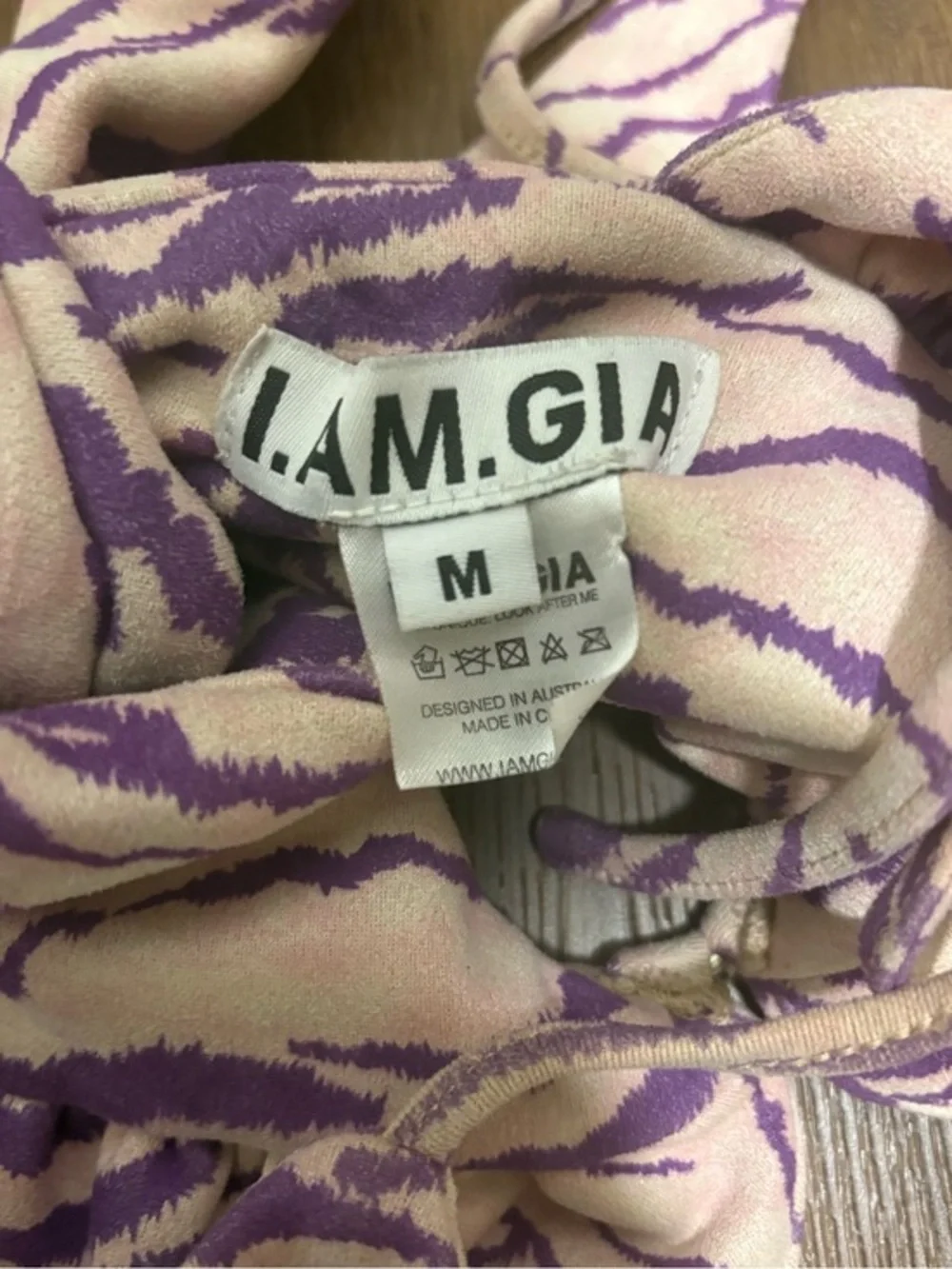 I.AM.GIA Kiki Crop Top Purple Zebra‎ Halter Open Back Medium